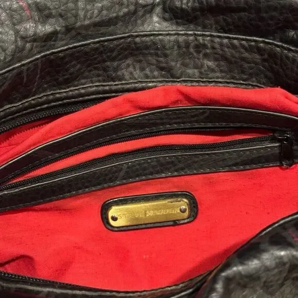 Steve Madden Y2K Black Floral Satchel Bag Pebbled Faux Leather - Picture 8 of 9